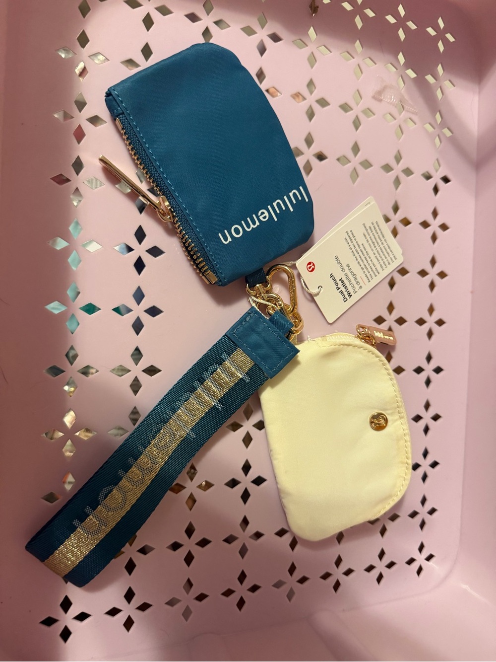 lululemon athletica Teal and Cream Mini Pouch Set with Wristlet